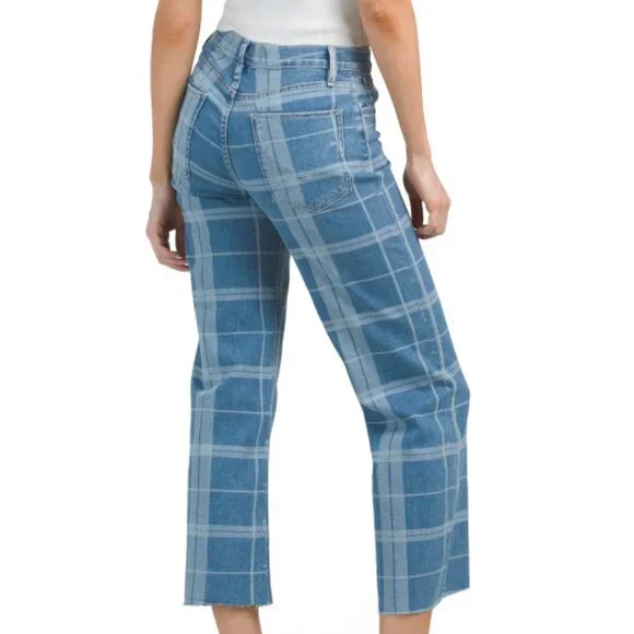 NEW HUDSON women Rosie High Rise Wide Leg Ankle Jeans in Plaid
